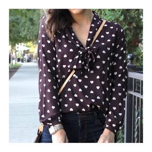 Loft Plum Sweetheart Neck Tie Blouse
